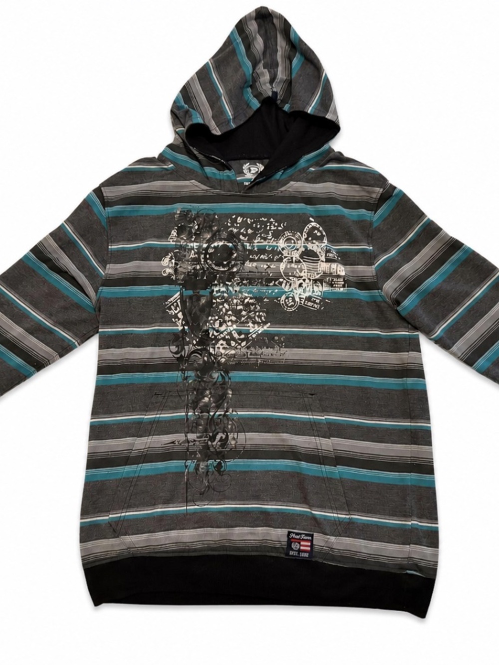 Vintage Y2K Phat Farm Striped Graphic Pullover Hoodie